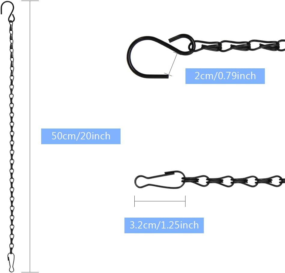 8 Pack 20 Inch Hanging Chains with 4 Pcs S-Shaped Hooks for Bird Feeders, Planters Pots Basket, Lanterns, Billboards, Chalkboards and Decorative Ornaments(Black, 20 Inch)
