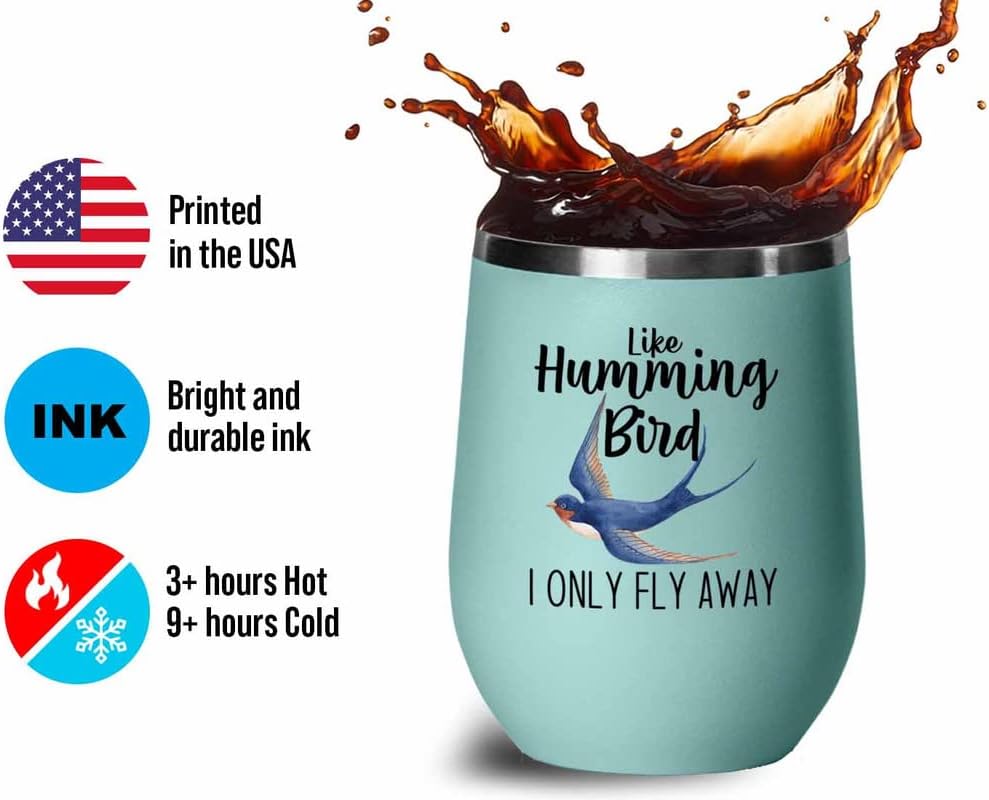 Bird Lover Teal Edition Wine Tumbler 12oz - Humming bird fly away - Hu