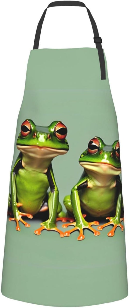 Funny Green Frogs 1 print Waterproof chef's apron with pocket apron for kitchen cooking baking barbecue and gardening