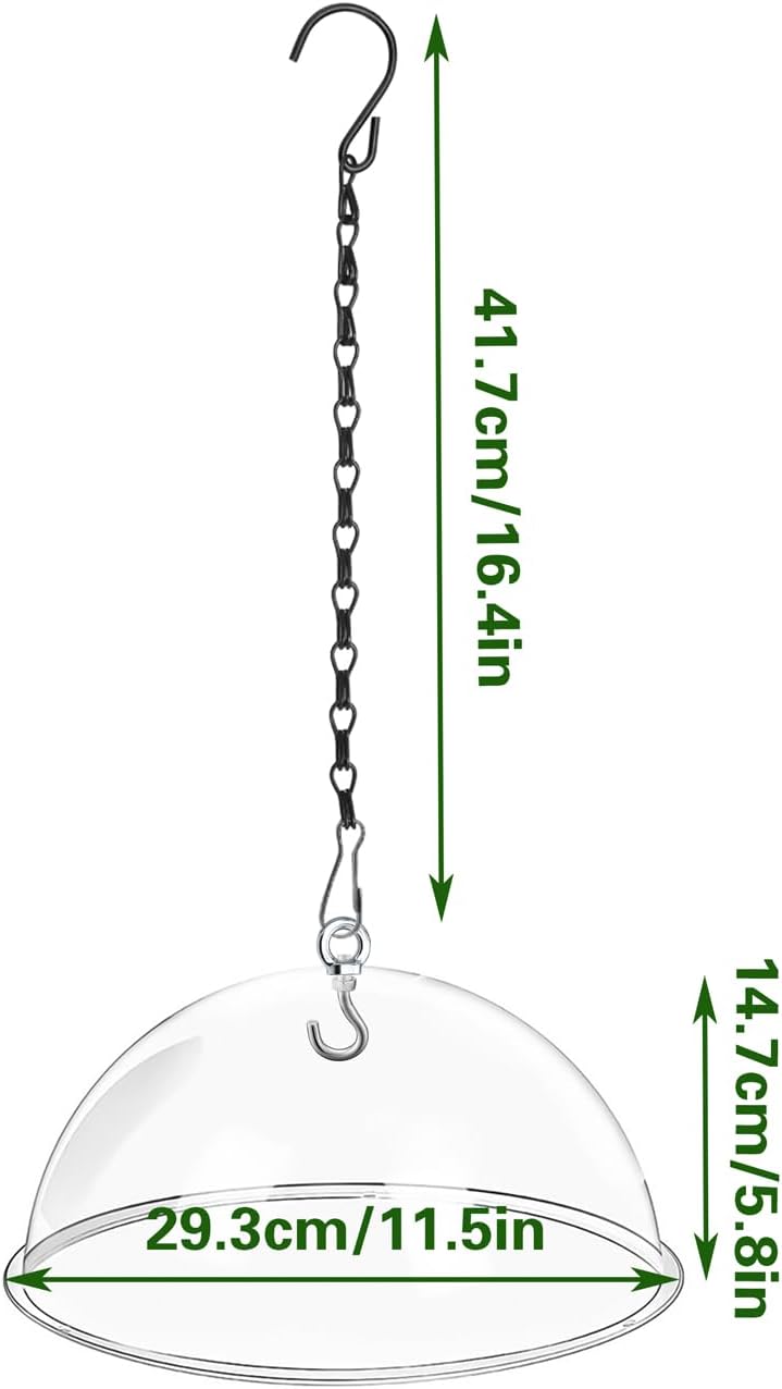 2 Set 11.8'' Bird Feeder Rain Guard, Clear Acrylic Round Squirrel Baffle Dome Hanging Hummingbird Feeder Protective Cover Weather & Predator Shield for Outdoor Garden Yard Use