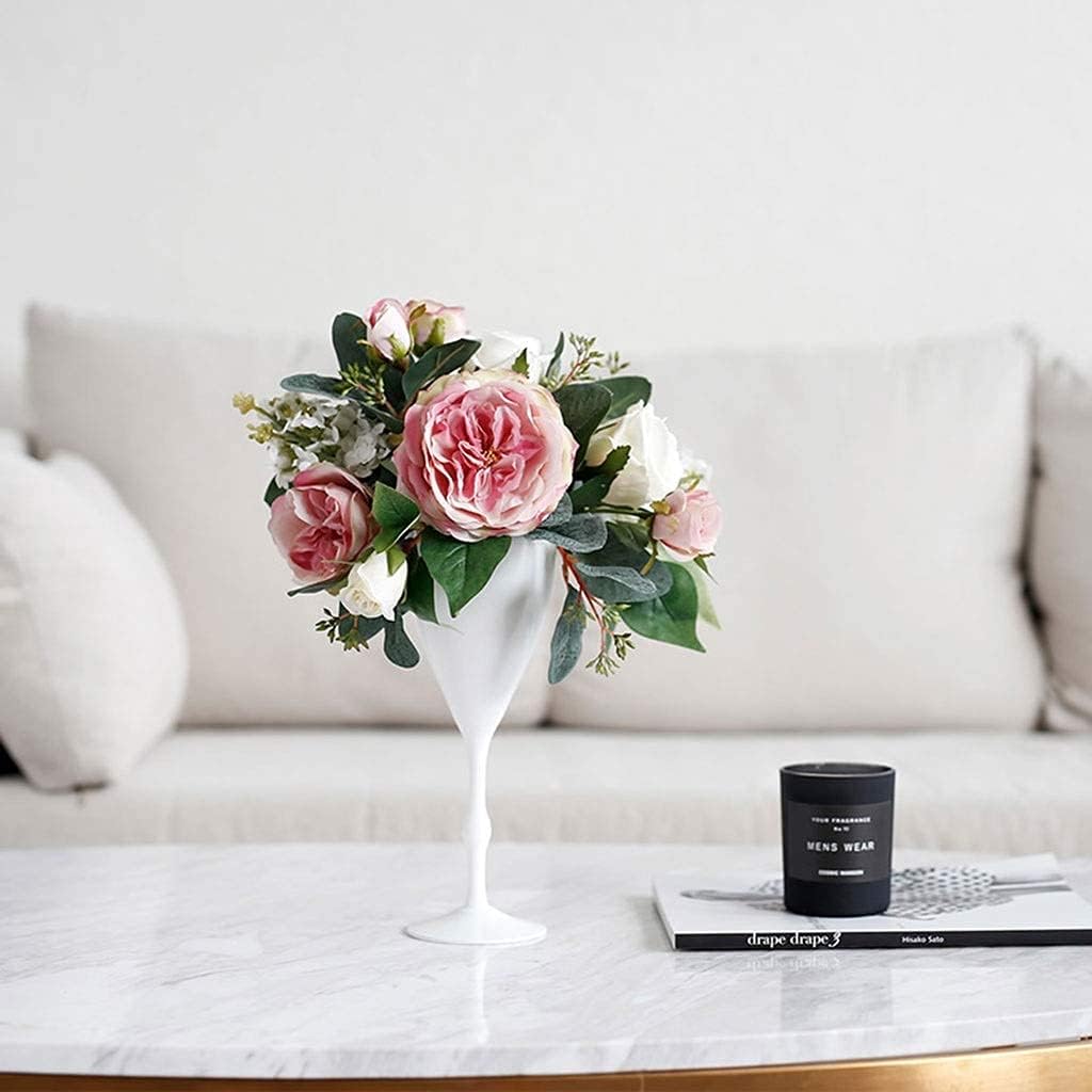 Artificial Flower and Tall Stand Vase Set Rose Simulation Flower,DIY Fake Flowers in A Vase for Home Wedding Party Garden Decoration