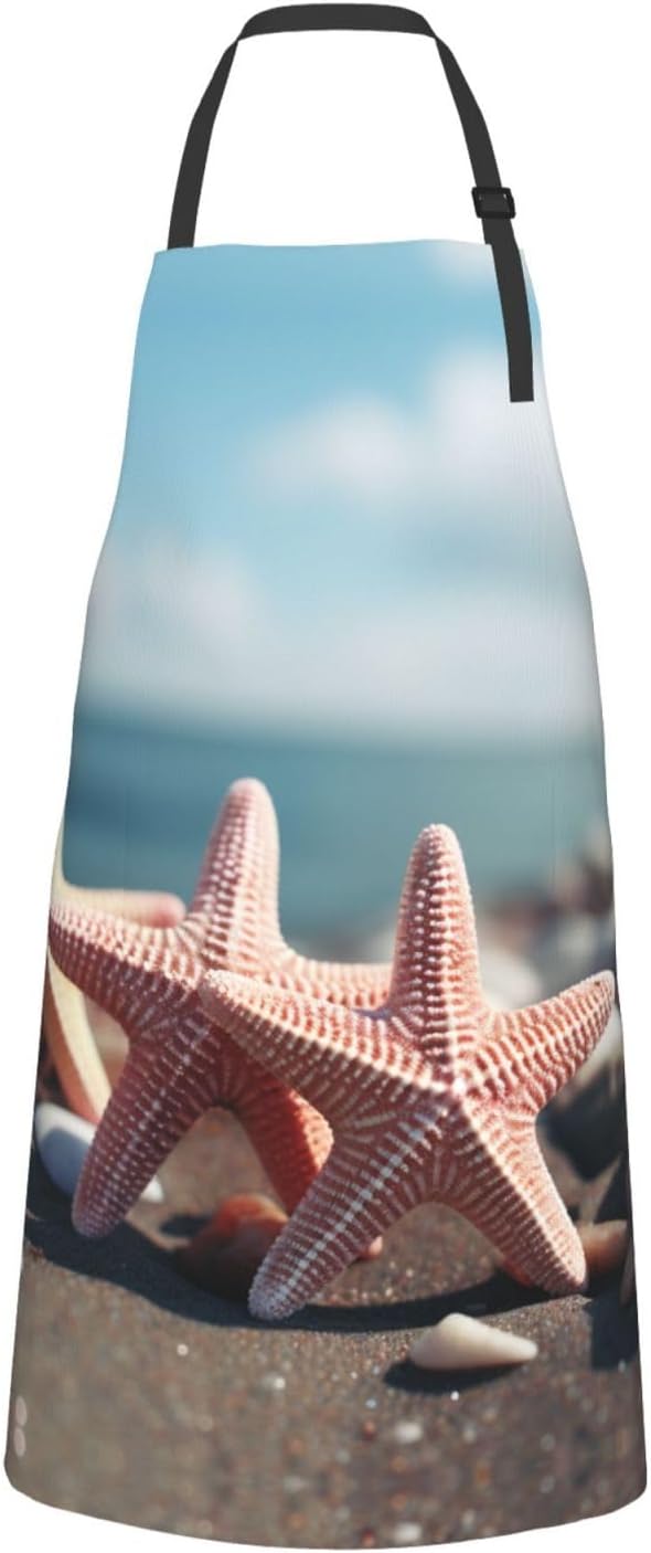 beach starfish print Waterproof apron with pocket adjustable cooking a