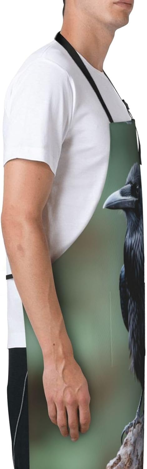 Night crow print Waterproof apron with pocket adjustable cooking apron for adult kitchen bibs to bake