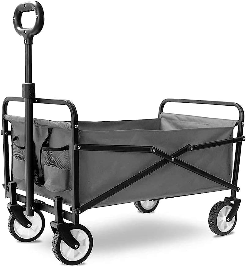 Trolleys, Outdoor Folding Wagon Garden Trolley with, Heavy Duty Folding Wagon Cart, for Outdoor Camping and Beach,Ng and Sturdy, Load-Bea100Kg / 220Lbs/Black