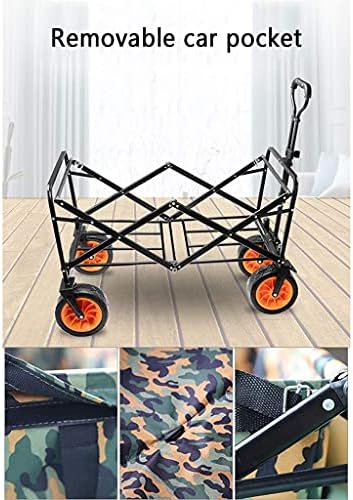 Outdoor Foldiutility Wagon Heavy-Duty Foldable All-Terrain Wagon, Outdoor Utility Garden Shoppicart, with Romovable Canopy, Load-Bea60Kg/132Lbs, for Beach Fishing
