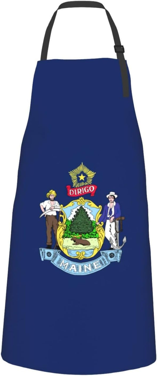 Maine State Flag print Waterproof chef's apron with pocket apron for kitchen cooking baking barbecue and gardening