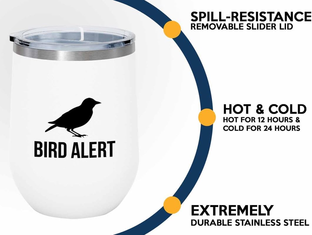 Birding White Edition Wine Tumbler 12oz - Bird alert - Bird Feeder Bac