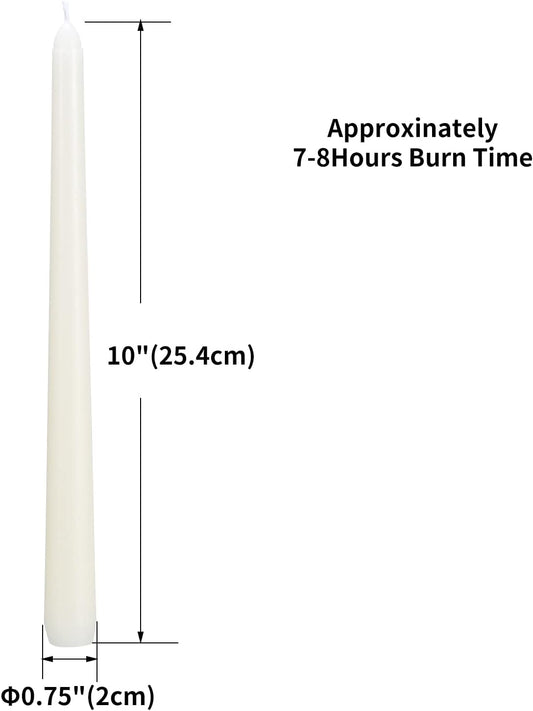 flamecan Ivory Taper Candles, Set of 20 Unscented and Smokeless 10 Inch Taper Candles Long Burning, Paraffin Wax with Cotton Wicks for Burning Approxinately 7-8 Hours Time