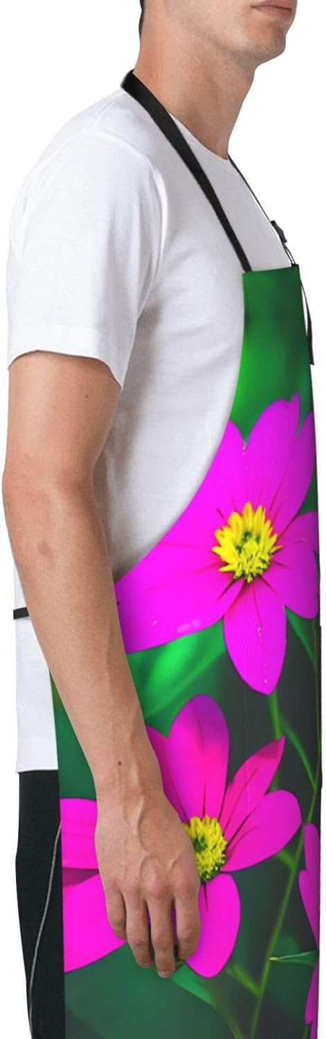 Flower Leaves Purple red flower 1 print Waterproof chef's apron with pocket apron for kitchen cooking baking barbecue and gardening