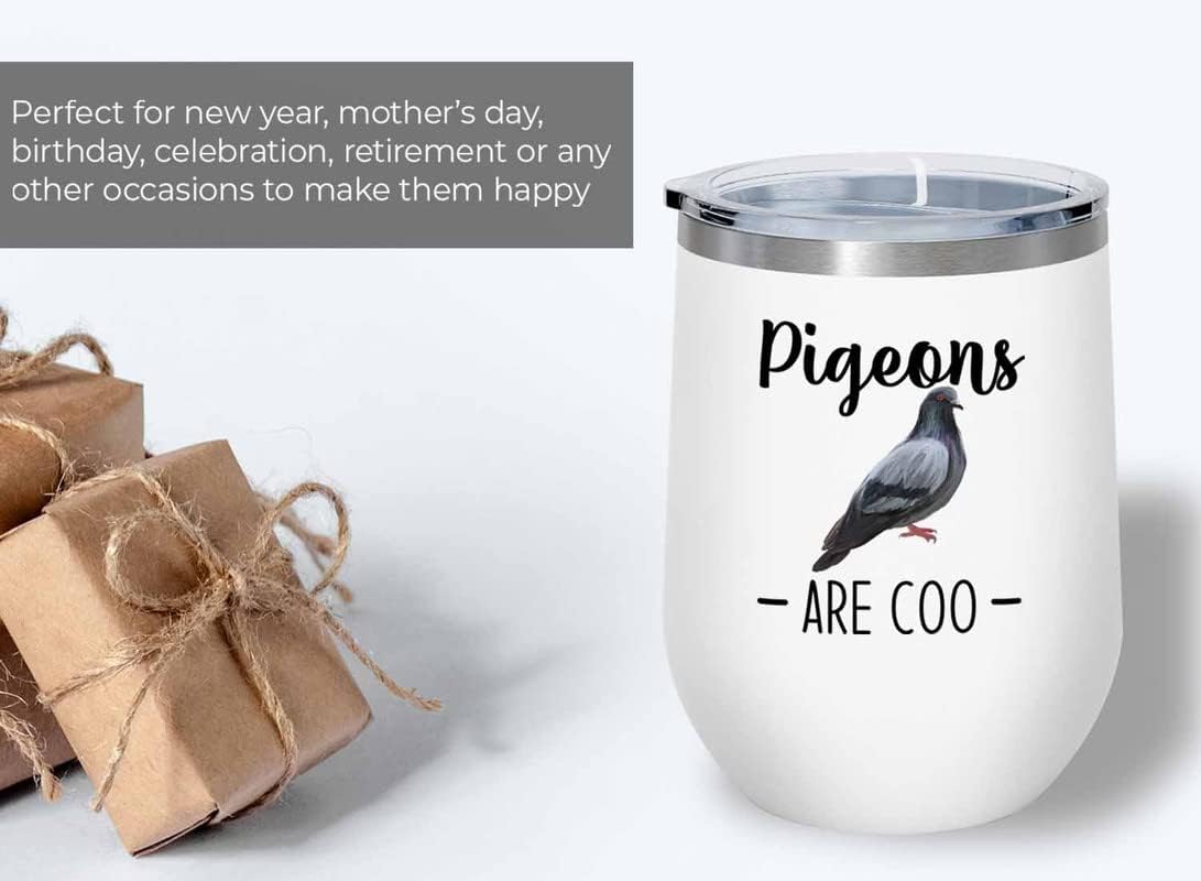 Bird Lover White Edition Wine Tumbler 12oz - Pgeons are coo - Hummingb