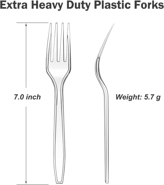 100 Count Extra Heavy Duty Clear Plastic Forks Disposable, BPA-Free, H