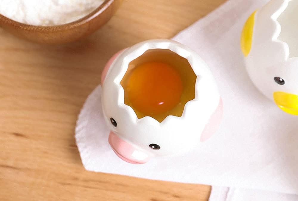 LuoCoCo 귀여운 계란 분리기, 세라믹 구토 닭고기 달걀 노른자 흰색 분리기, 실용적인 가정용 소형 계란 필터 스플리터, 주방 도구 베이킹 보조 도구, 식기세척기 사용 가능 (옐로우)