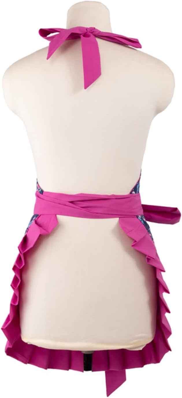 Women's Cotton Floral Apron with Pockets, Adjustable Long Ties for Kit