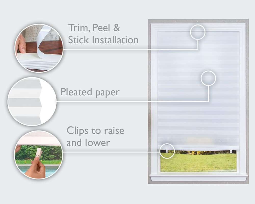 Redi Shade No Tools Original Light Filtering Pleated Paper Shade White, 36" W x 72" L, 6 Pack