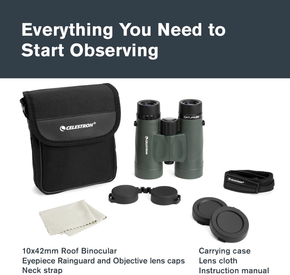 Celestron - Nature DX 10x42 Binoculars – Ideal for Birding and Outdoors – 42mm Objective Lenses – 5.8° Field of View – BaK-4 Prisms – Fully Multi-Coated – Waterproof and Fogproof