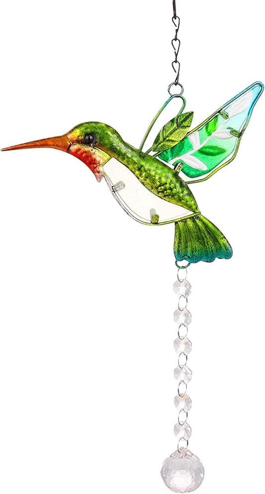 Andiker Crystal Suncatchers Hanging, Stained Glass Hummingbird Crystal Ball Prisms Ornament, Rainbow Maker Home Décor for Windows Chandelier Home Garden, Present for Bird Lovers (Green)