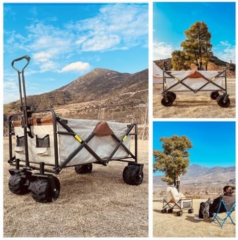 Portable Camping Cart,Outdoor Folding Beach Camping Trolley Cart with Tent Trailer Off Road Supplies Picnic Camp Shopping Green Color