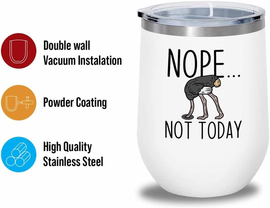 Bird Lover White Edition Wine Tumbler 12oz - Nope not Today - Hummingb