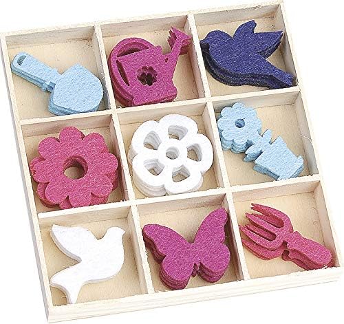 KnorrPrandell Wooden Box with Felt Ornaments Garden Tools and Flower 2