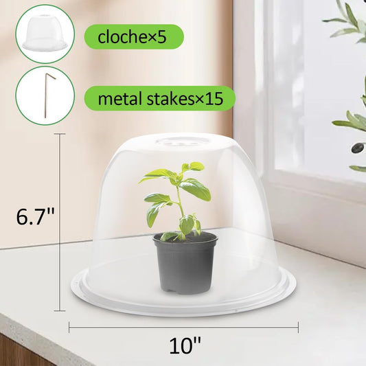 10" D × 6.7" H Plant Protectors from Animals, Garden Cloches for Seedlings Nursery Pots, Durable Humidity Domes with Ventilation Holes, Clear Plant Covers, Mini Greenhouse for Plants 5-Pack