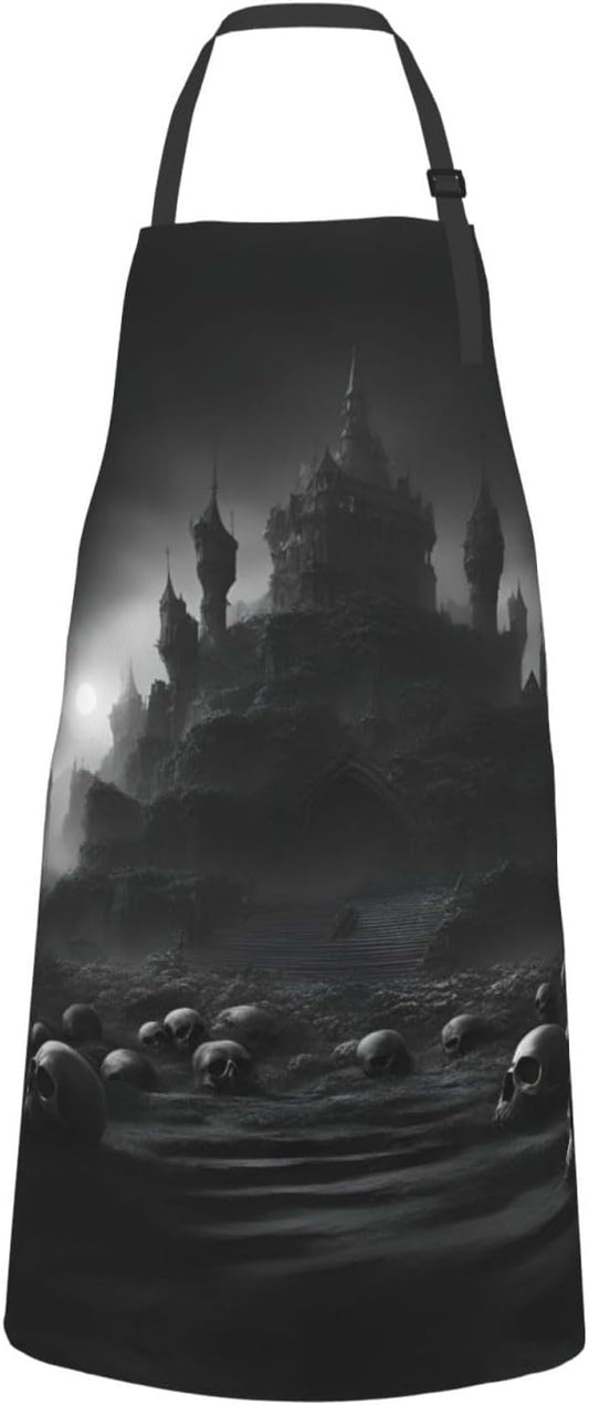 Black and white skulls 1 print Waterproof chef's apron with pocket apron for kitchen cooking baking barbecue and gardening