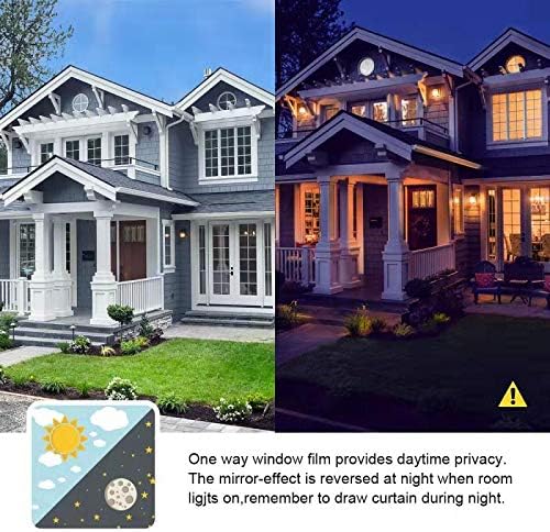 FILMGOO One Way Privacy Window Film Mirror Window Tint for Home Daytime Privacy Heat Control Anti UV Static Cling Covers (Black Silver,17.5 Inch X 94.48 Inch)