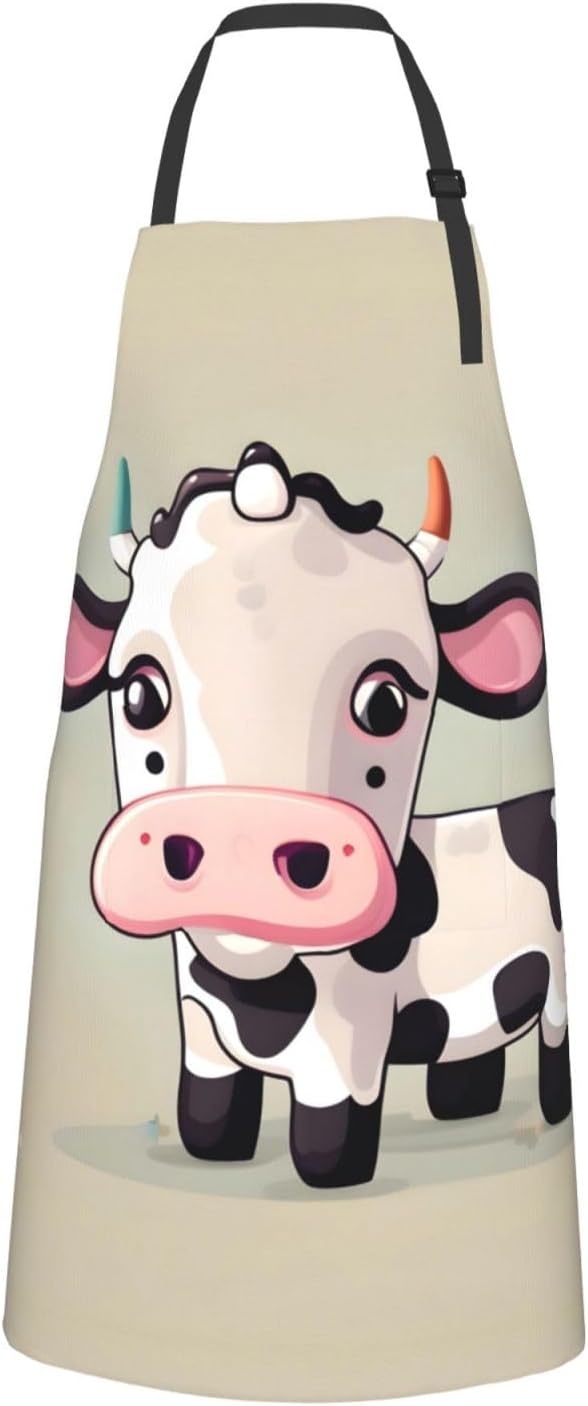 Cute White Cow Print Laundry apron 28x33 In Waterproof Kitchen Apron with Pockets for Cooking Baking