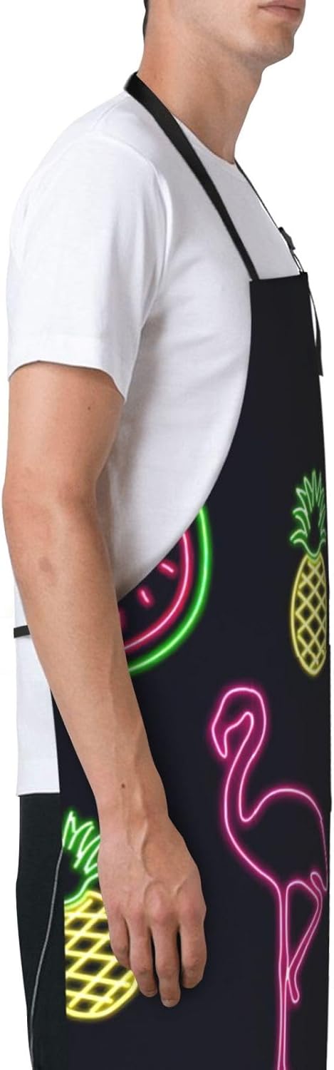 Pineapple Banana Flamingo Print 28x33 In Adult Kitchen Apron with Pockets Versatile Chef Smock for Cooking Baking