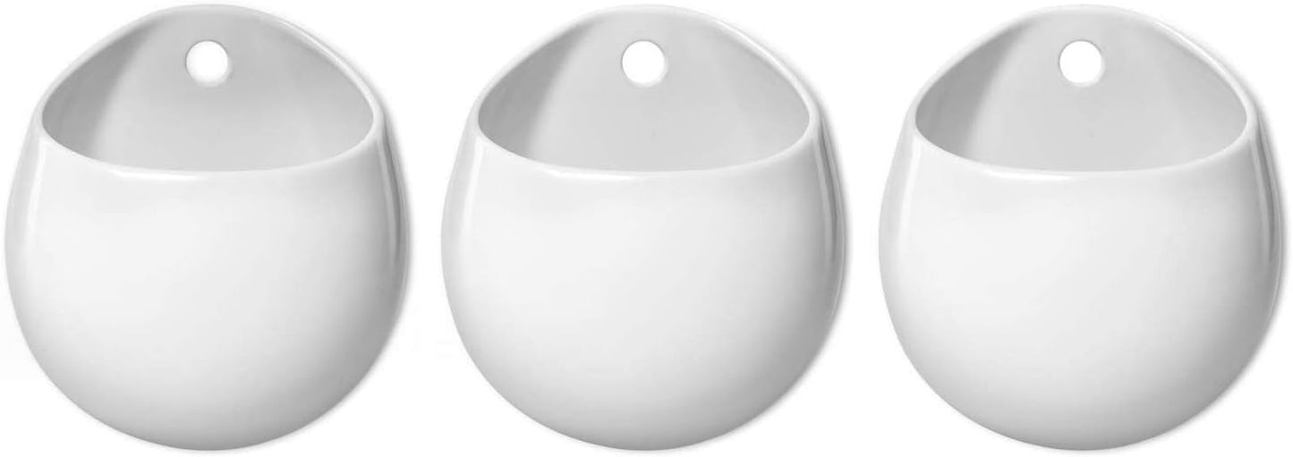 Mkono 4 Inch Wall Mounted Planter Round Ceramic Hanging Plant Holder Decorative Flower Display Vase Succulent Pots for Indoor Plants, Set of 3, White (Plants NOT Included)