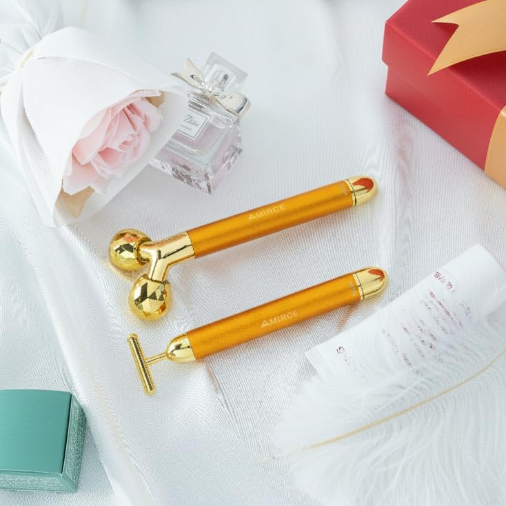 Amirce Face Massager Roller Golden 3D Roller Electric Facial Roller an