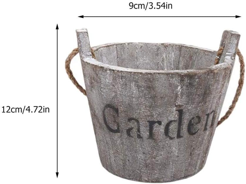 Hemoton Wooden Barrel Planter 2Pcs Set Rustic Bucket Flower Pot Decoration with Handle for Indoor Outdoor Succulent Plants