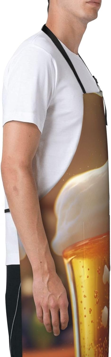 Beer Bubble print Waterproof apron with pocket adjustable cooking apro
