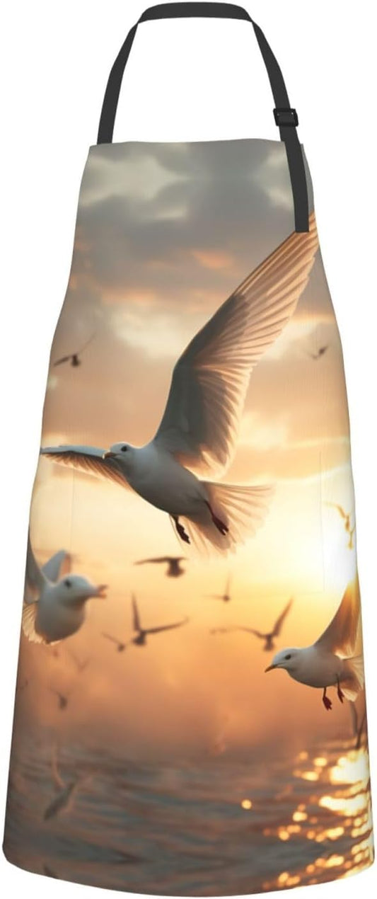 birds print Waterproof apron with pocket adjustable cooking apron for 