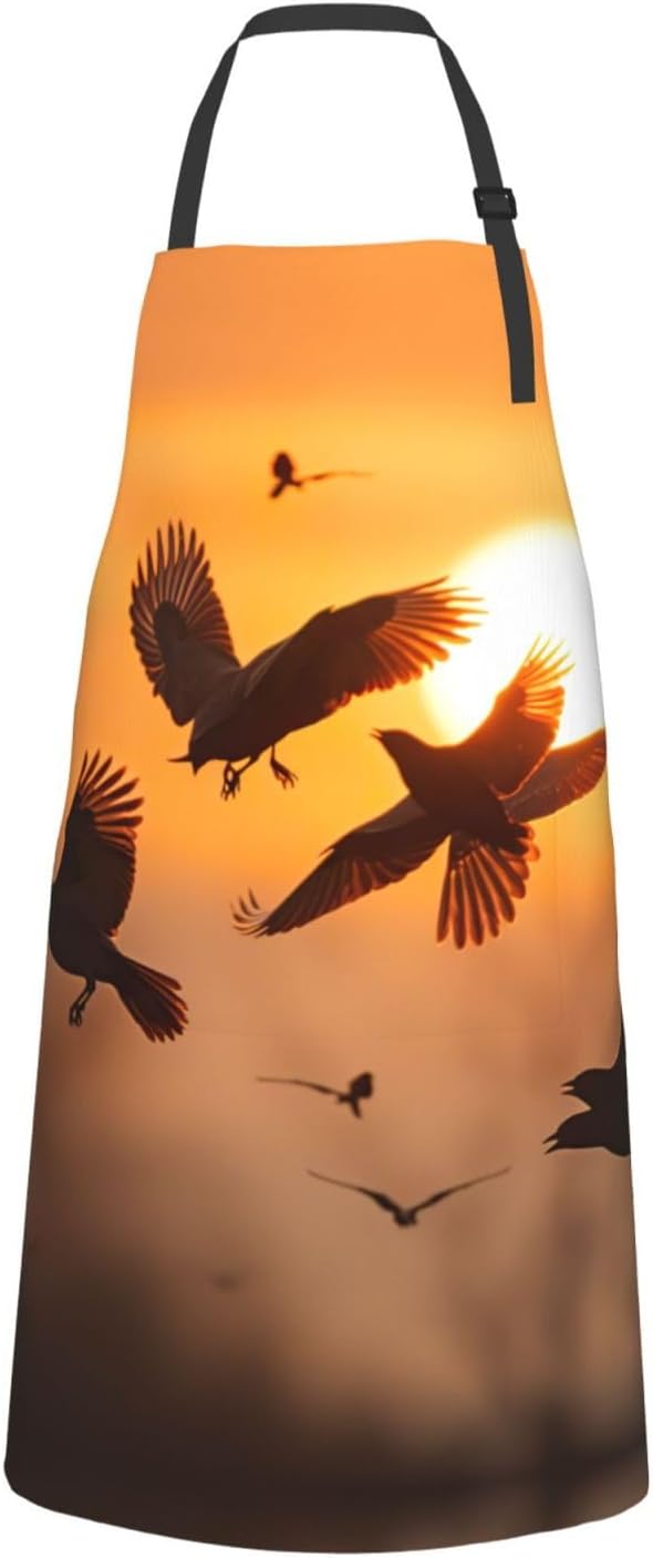 Birds Sunset print Waterproof apron with pocket adjustable cooking apron for adult kitchen bibs to bake