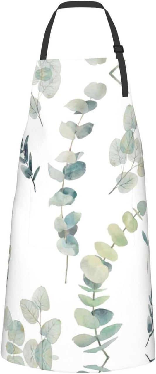 Eucalyptus Leaves print Waterproof apron with pocket adjustable cooking apron for adult kitchen bibs to bake