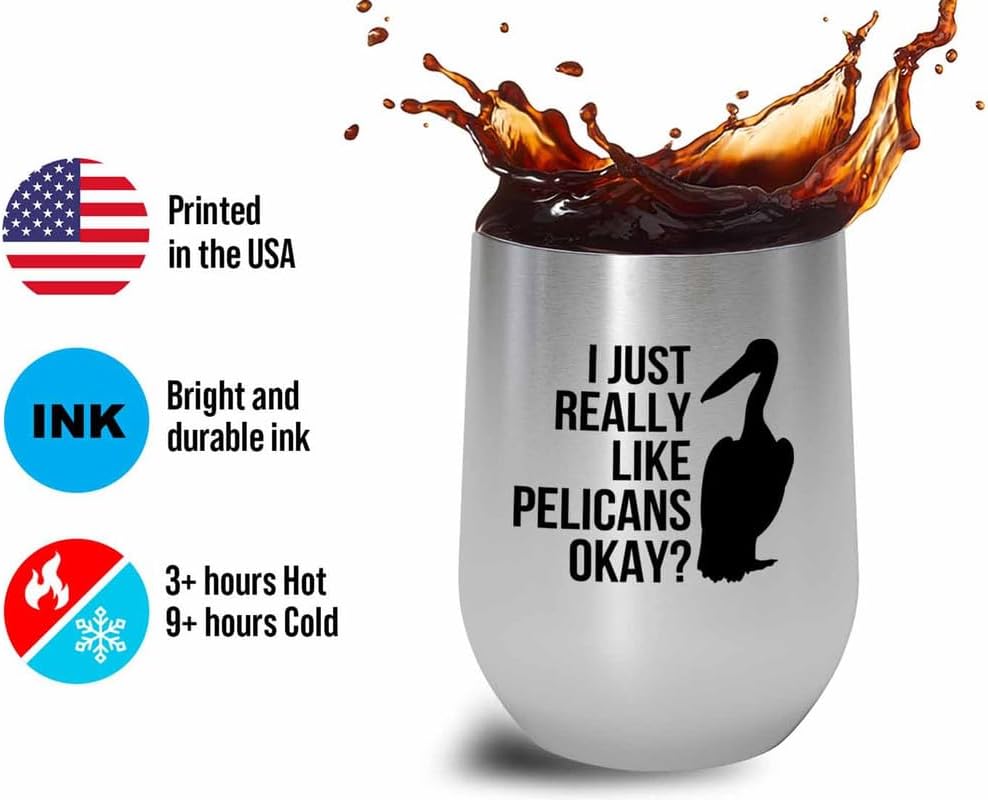 Birding Silver Edition Wine Tumbler 12oz - Really like Pelicans - Bird