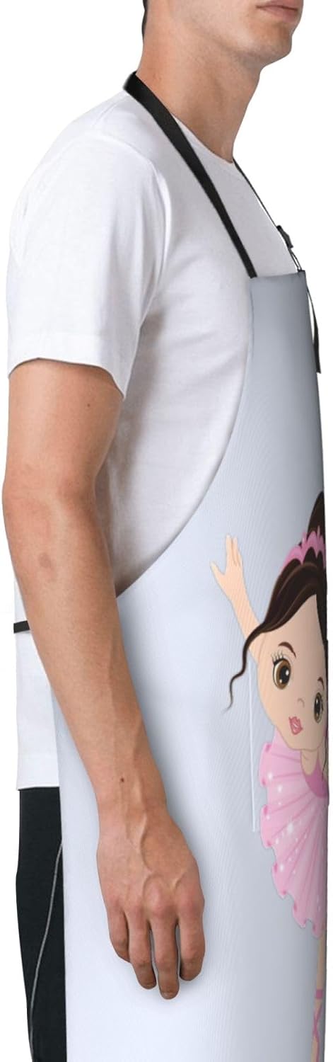 Little Ballerina Dancing Girl Print 28x33 In Adult Kitchen Apron with Pockets Versatile Chef Smock for Cooking Baking