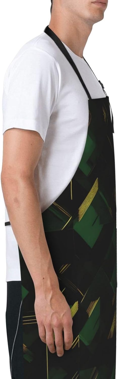 black green and gold geometric Print 28x33 In Adult Kitchen Apron with