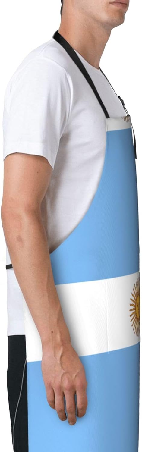 Argentine flag print Waterproof chef's apron with pocket apron for kitchen cooking baking barbecue and gardening