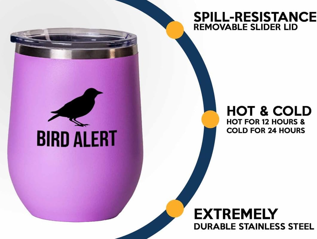 Birding Pink Edition Wine Tumbler 12oz - Bird alert - Bird Feeder Back