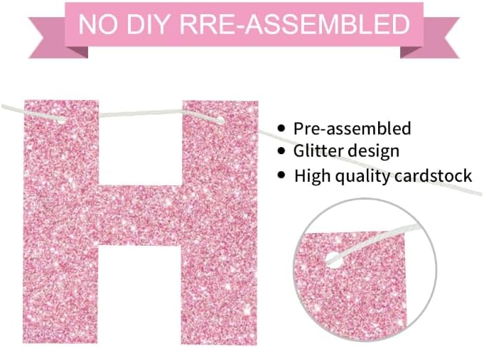 BEISHIDA Happy Birthday Banner - Pink Pre-Strung No DIY Birthday Decorations - Happy Birthday Sign - Birthday Banner for Women, Kids - Backdrop