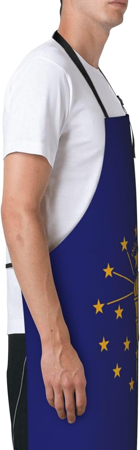 Indiana State Flag print Waterproof chef's apron with pocket apron for kitchen cooking baking barbecue and gardening
