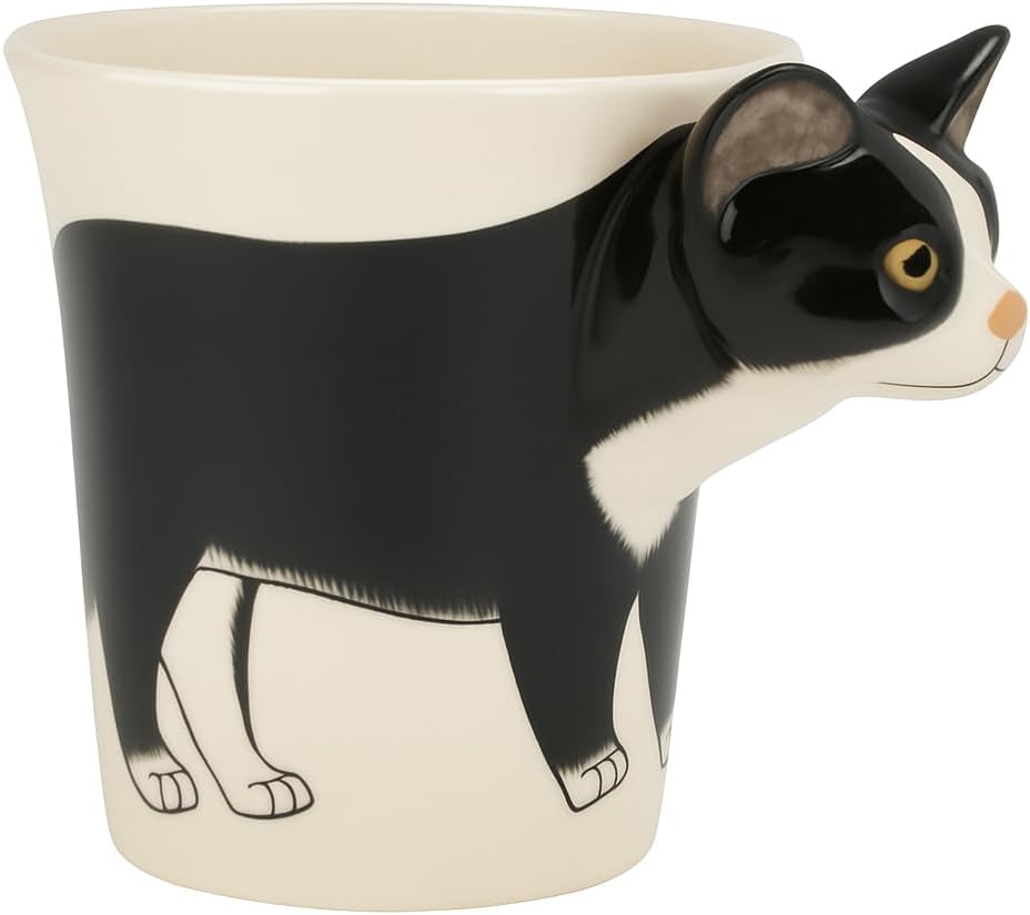 Black Tuxedo Cat Coffee Mug & Mini Planter Pot – Ceramic Coffee Cup with 3D Cat Head Handle, Multi-Use Cute Novelty Tea Mug, Pencil Holder – Gift for Cats Lovers & Office Decor by SassyXpressions