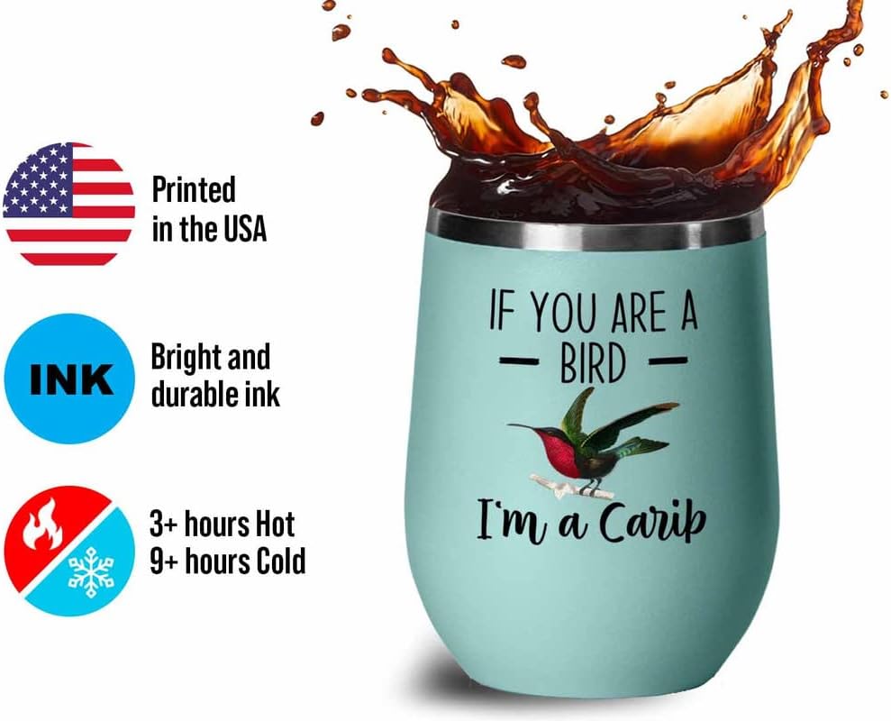 Bird Lover Teal Edition Wine Tumbler 12oz - Bird and Carib - Hummingbird Nest Cage Parrot Dad Gardening Outdoor Birdwatcher Feeder