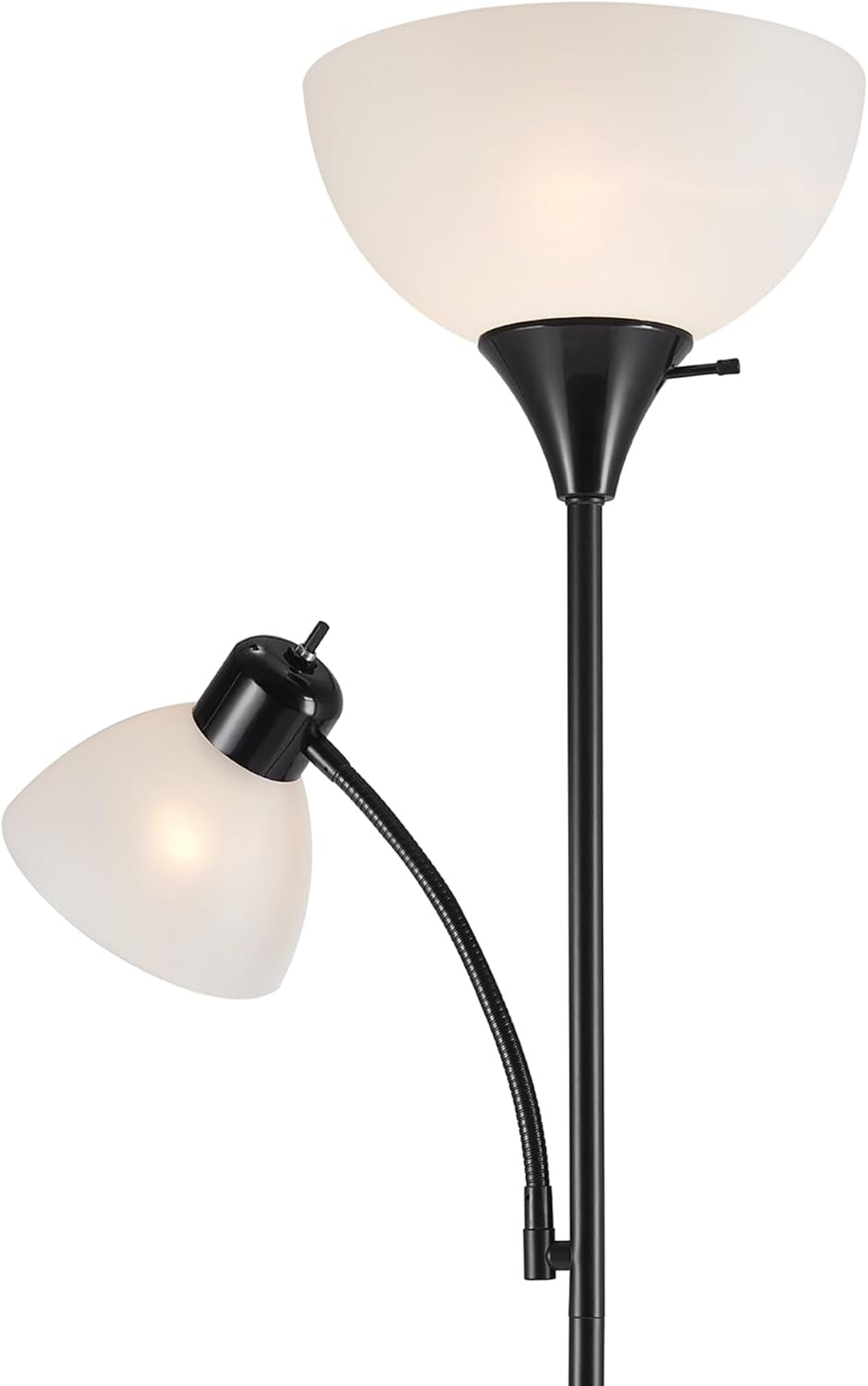 Globe Electric 67135 72" Torchiere Floor Lamp and Adjustable Reading Light, Matte Black, Frosted Shade, Dual Rotary Switch, 3-Step Dimming, Modern Lighting for Living Room or Office