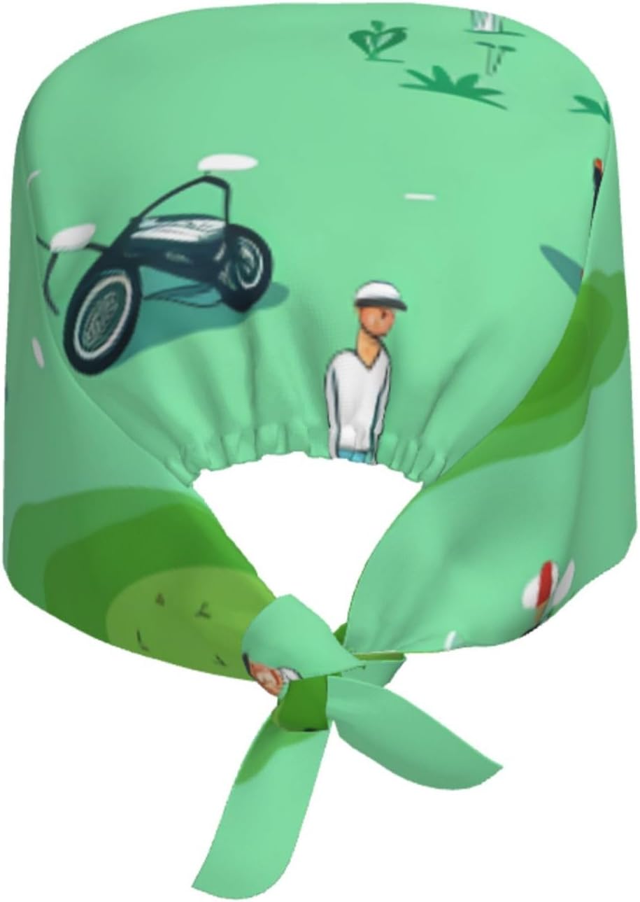Breathable Work Hat Golf on The Lawn Printing for Chef, Nursing, Spa, Facial Care, Fitness Black