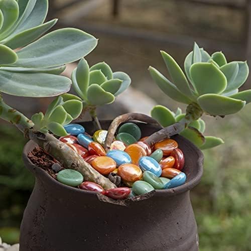 HappyFiller 10+ Opal Colorful Flat Marbles Porcelain Glass Gems for Mosaics,DIY Craft Projecting,Vase Fillers,Coffee Table Decor,Mancala Board Game Replacement,Garden Landscape Gemstones,1 LB