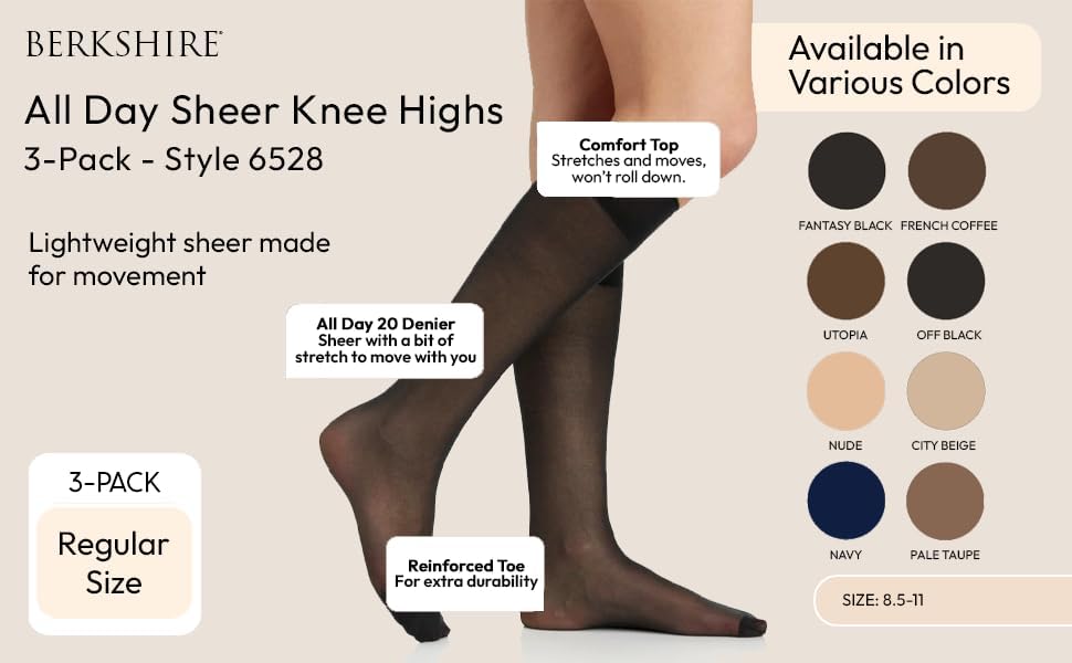 Berkshire Women's Berkshire All Day Sheer Knee Highs - Reinforced Toe 