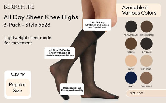 Berkshire Women's Berkshire All Day Sheer Knee Highs - Reinforced Toe 