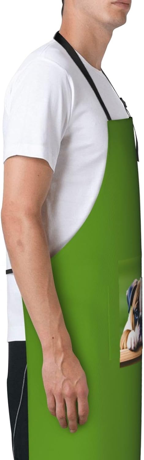 Cute Bulldog Puppy print Waterproof chef's apron with pocket apron for kitchen cooking baking barbecue and gardening